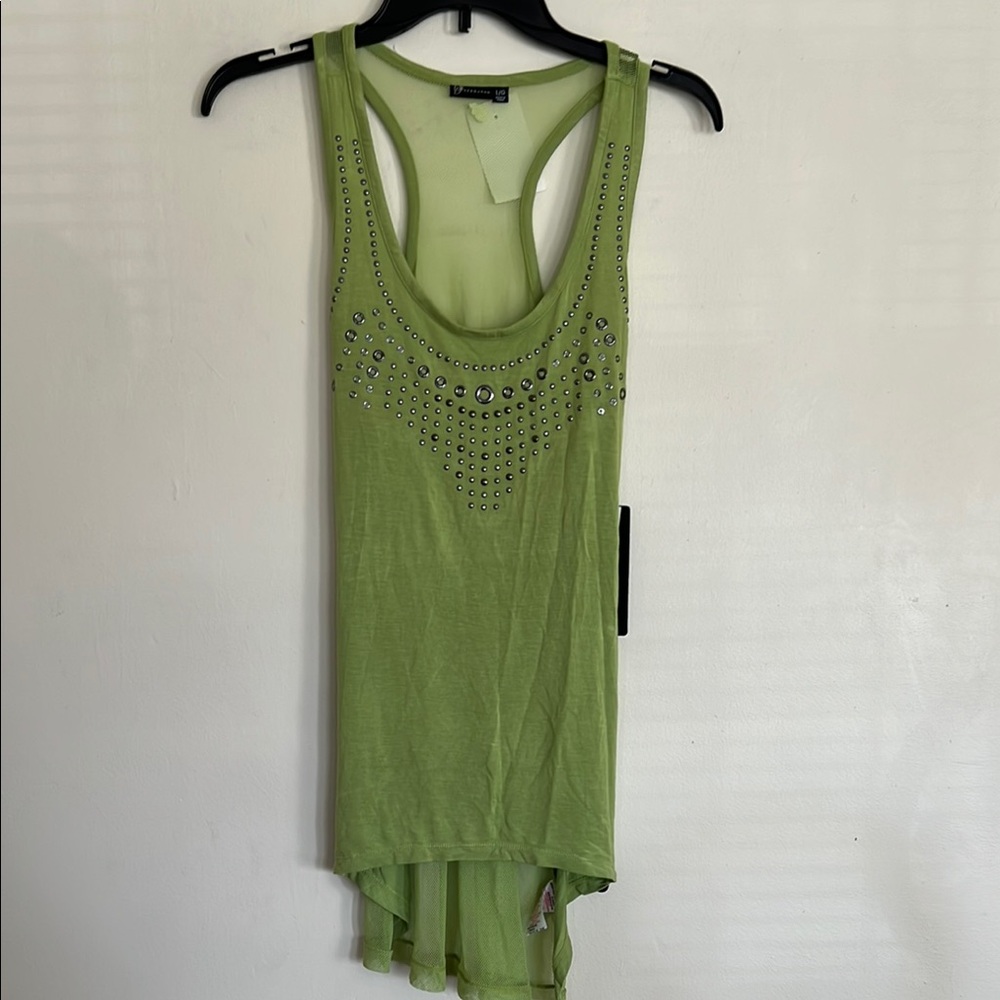 Sean John Green Asymmetrical Embellished Tank Top